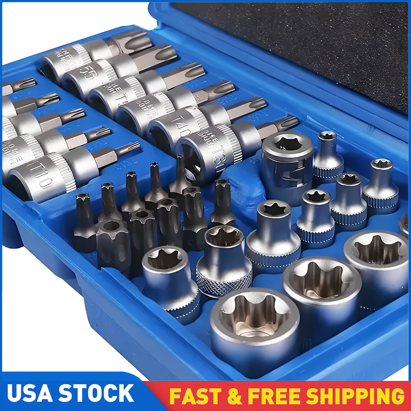 34pcs Torx Star Socket & Bit Set Male Female E & T Sockets Torx Bits 3/8 Drive