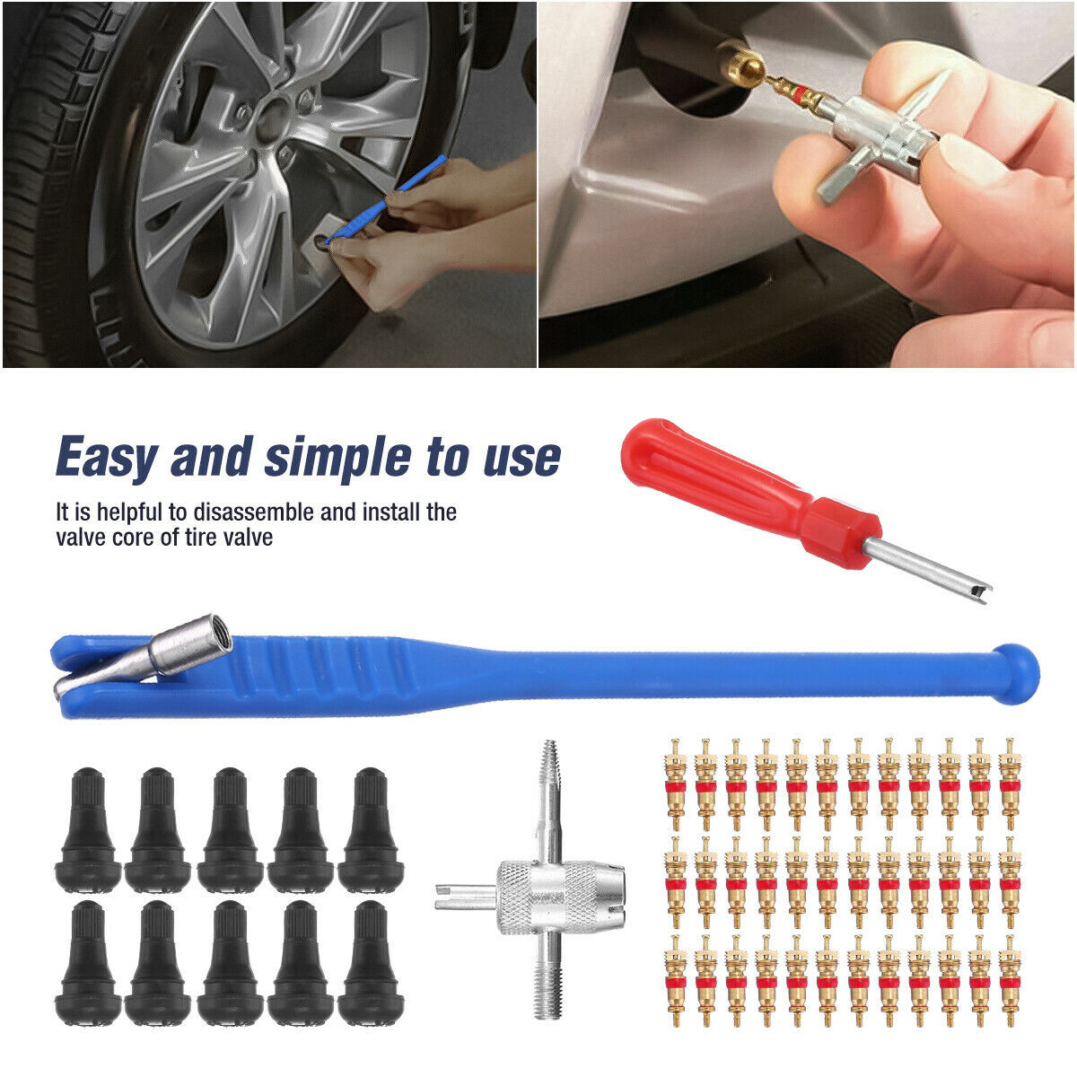 43pcs Set Valve Stem Puller Tool Installer Car Tire Plug Remover Core Repair US