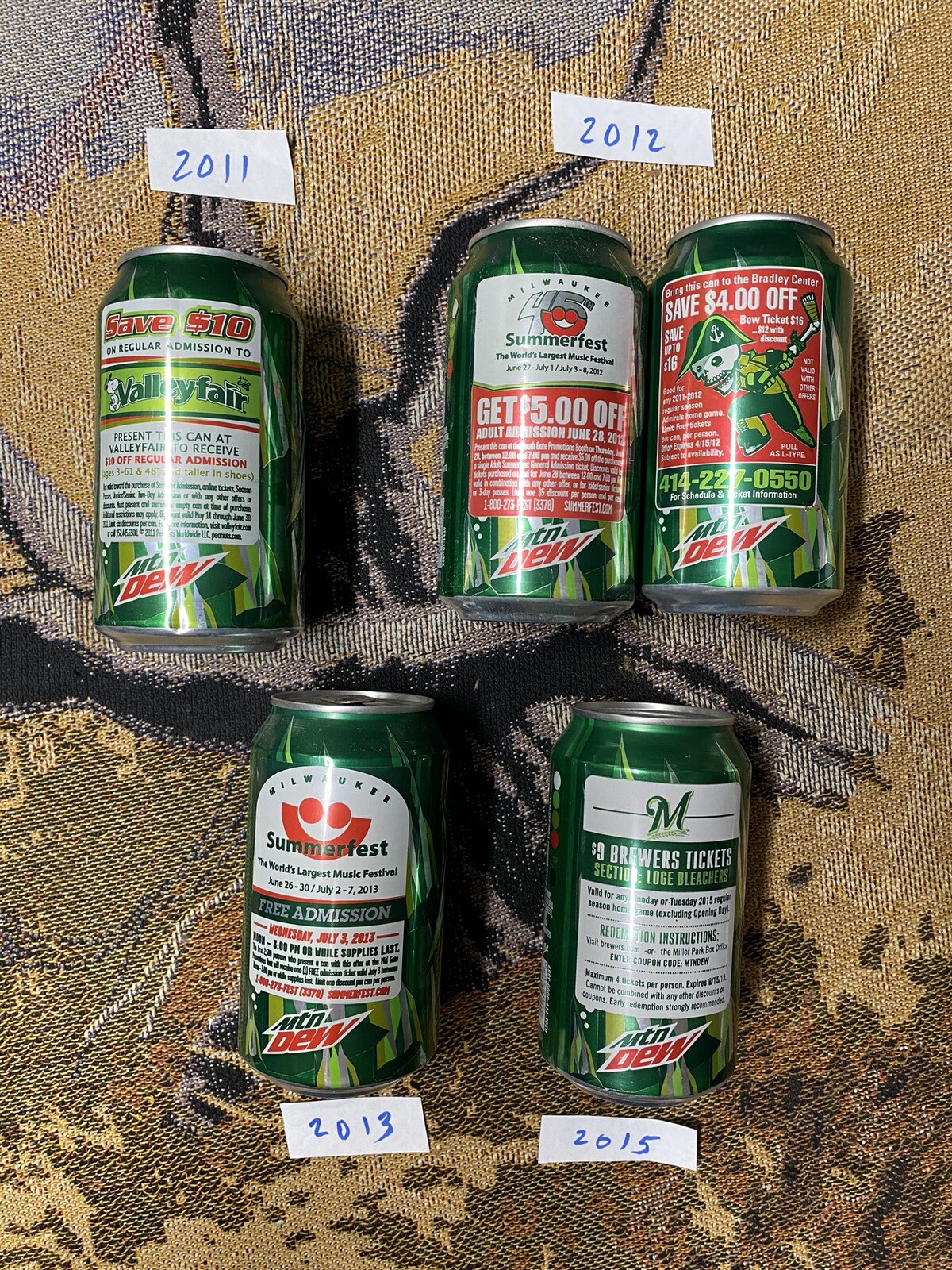Promotional Mountain Dew Soda Pop Cans from 2011-2015 (sold Separately)