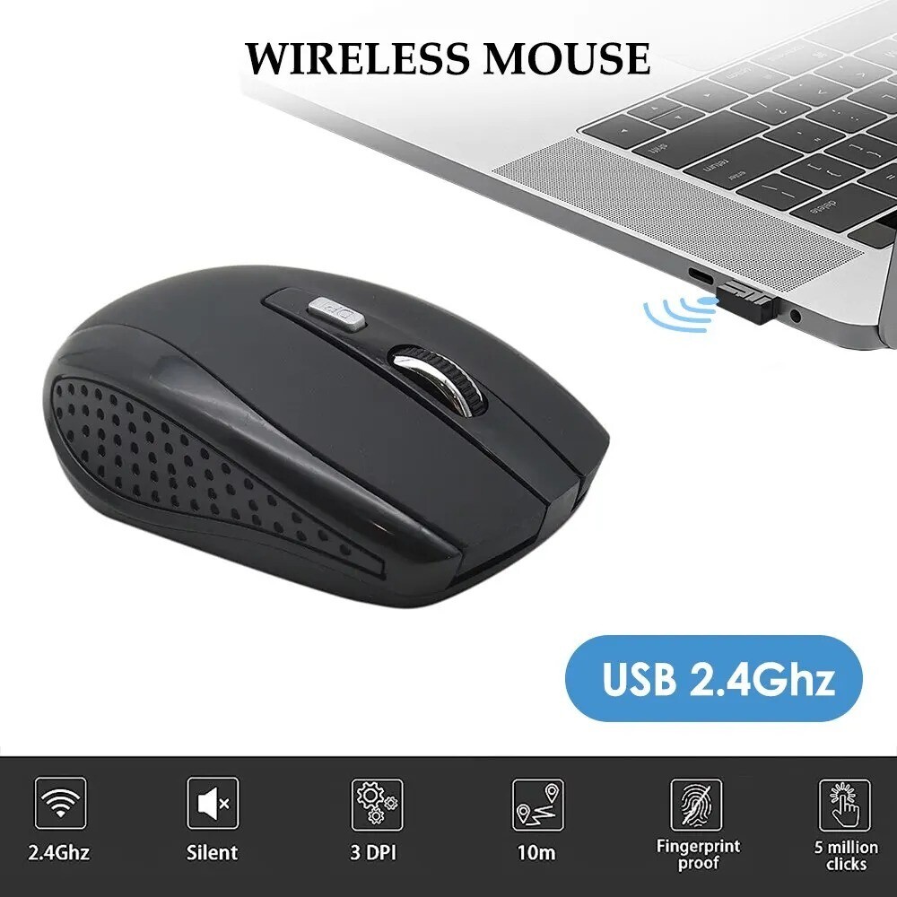BLACK WIRELESS CORDLESS 2.4GHz MOUSE USB DONGLE OPTICAL SCROLL FOR PC LAPTOP US
