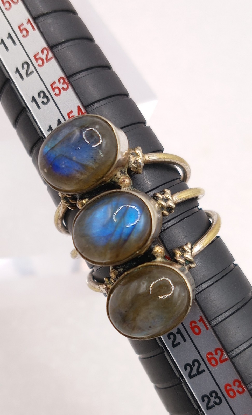 3 Stone Labradorite 3 In One Ring Brass Statement Ring Size 8 Silver Plated