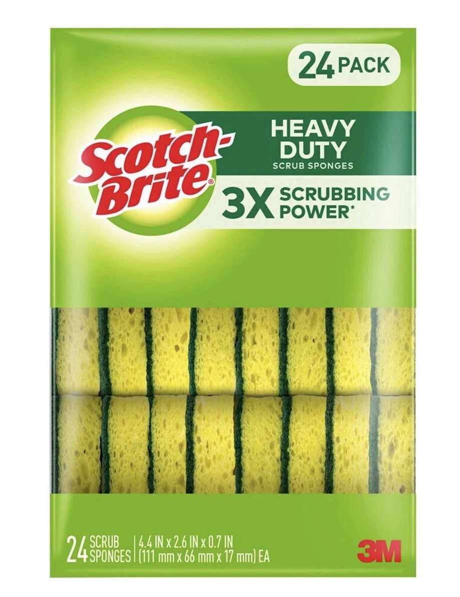 Scotch-Brite Heavy Duty Scrub Sponges 24 Pack Recycled Fibers Yellow Green