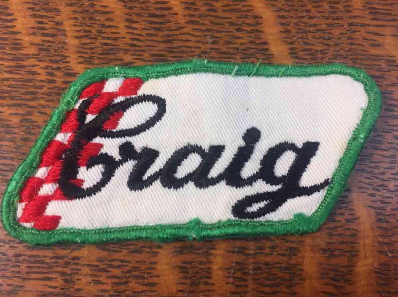 Vintage Mechanic Name Tag CRAIG Green Border Racing Checkered Patch Used Cond.