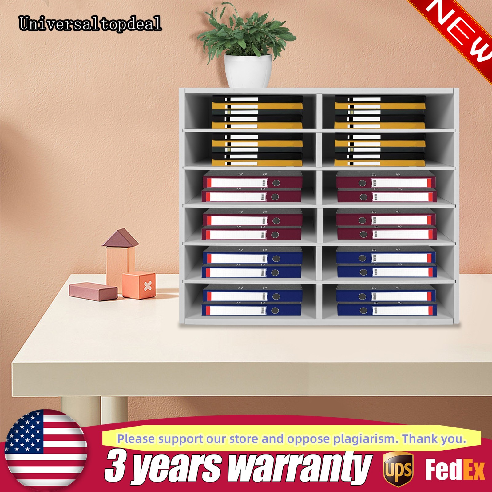 12Compartments Literature Organizer File Sorter Mail Center Holder Paper Cabinet