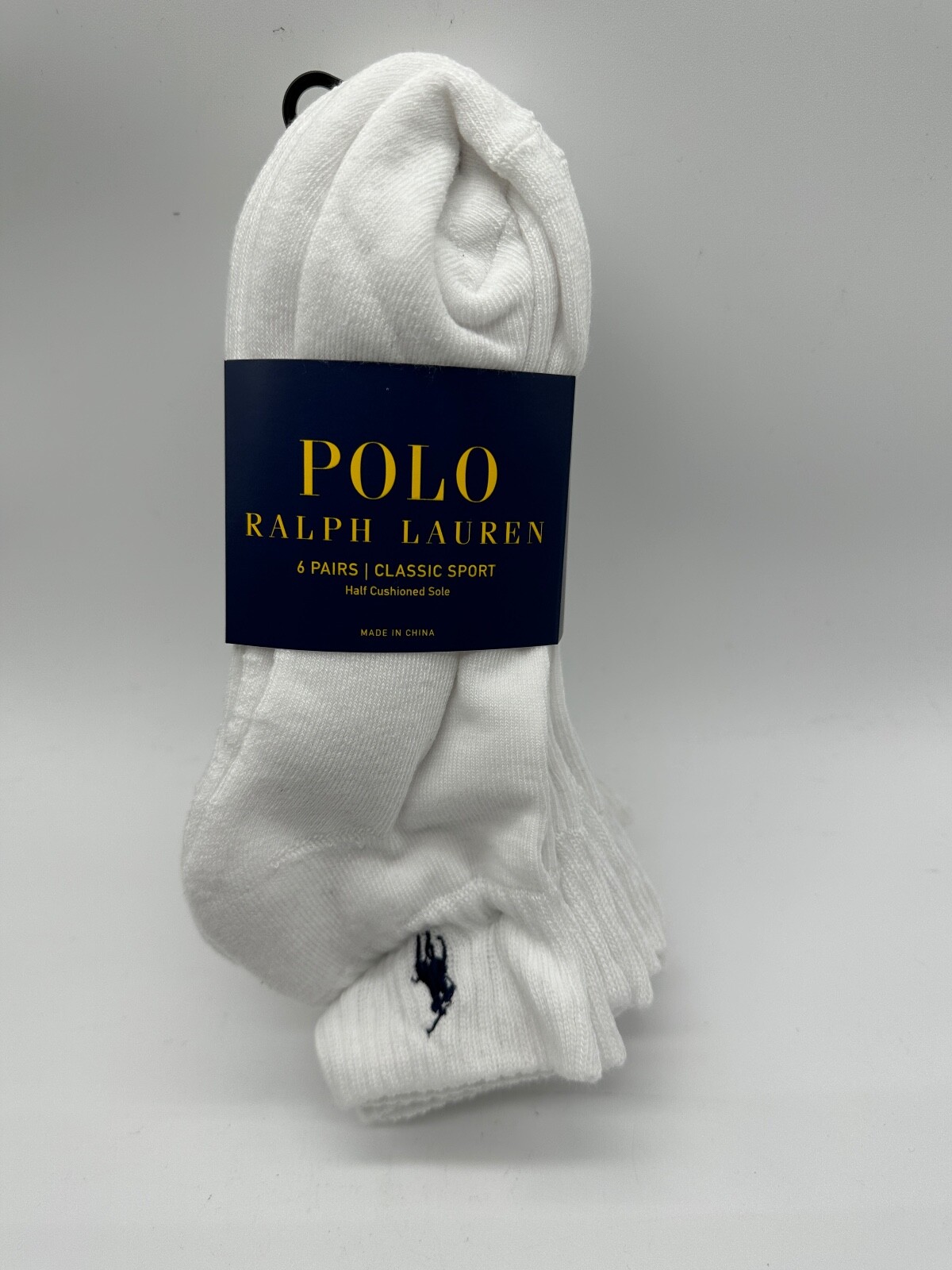 NEW 6 PAIRS MENS POLO RALPH LAUREN ANKLE CUT SOCKS CLASSIC SPORT 10-13 BLK/ WH