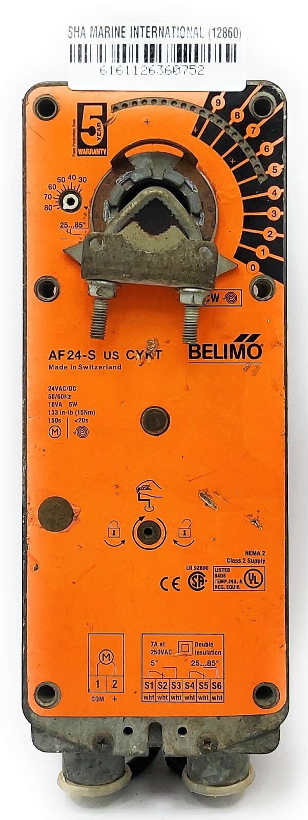 Belimo AF24-S US CYKT Basic Fail-Safe Actuator 24VAC/DC 50/60Hz 10V 5W