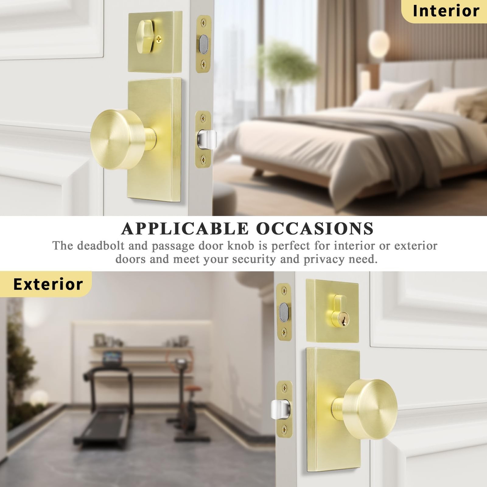 Brushed Gold Front Door Lock Set, Satin Brass Entry Door Knobs with Deadbolt ...