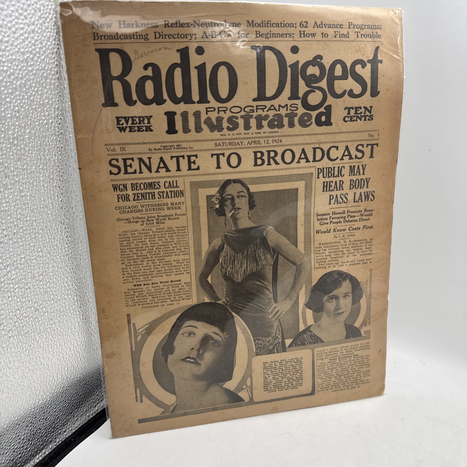 Radio Digest, April 12,  1924 Magazine Senate To broadcast