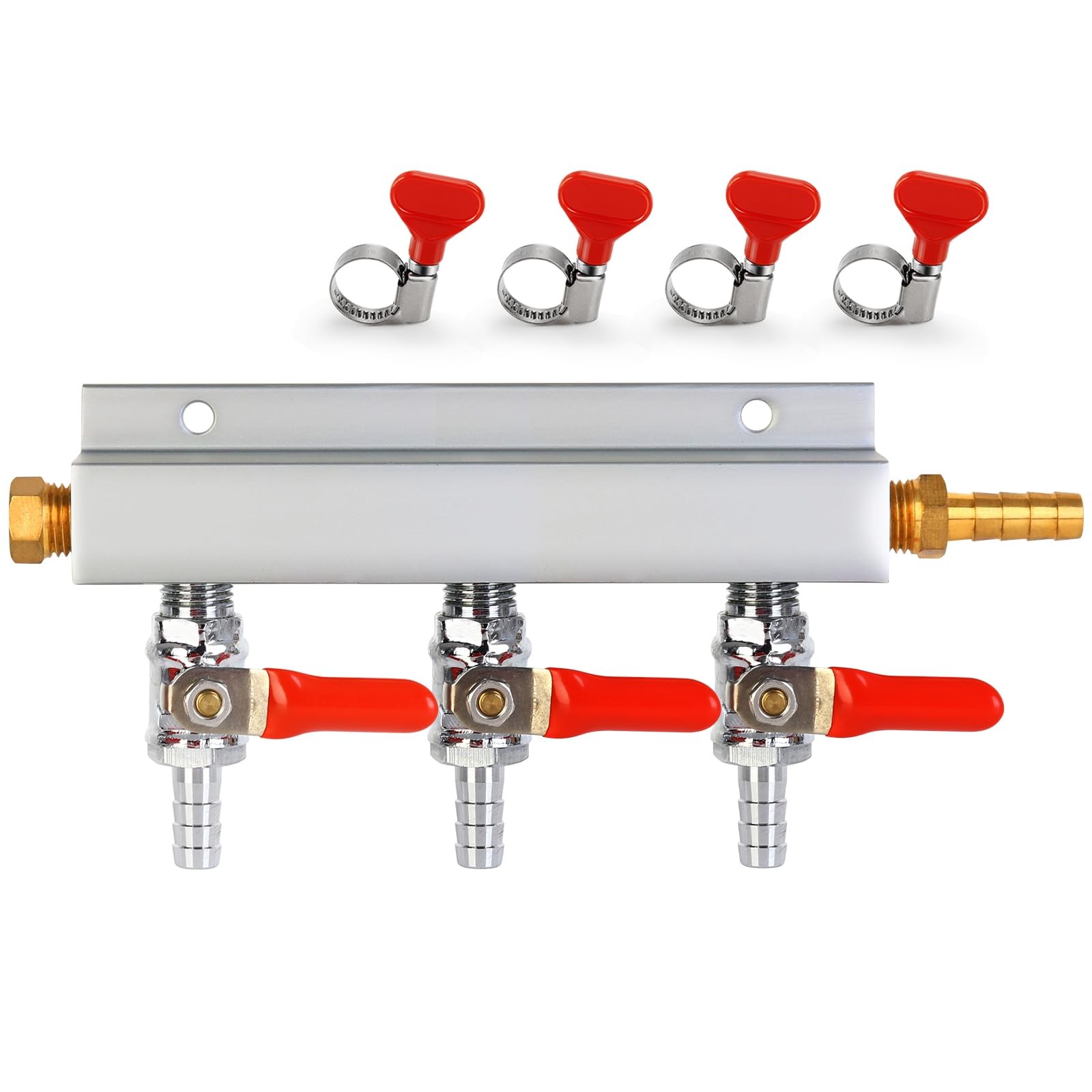 3 Way CO2 Gas Manifold 5/16" Barbed Fitting Beer Keg Line CO2 Gas Distributor...