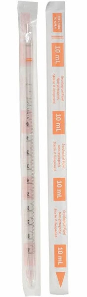 (200) Lab Safety Supply 11L808 10ml Serologica Pipet Individually Wrapped  Bags