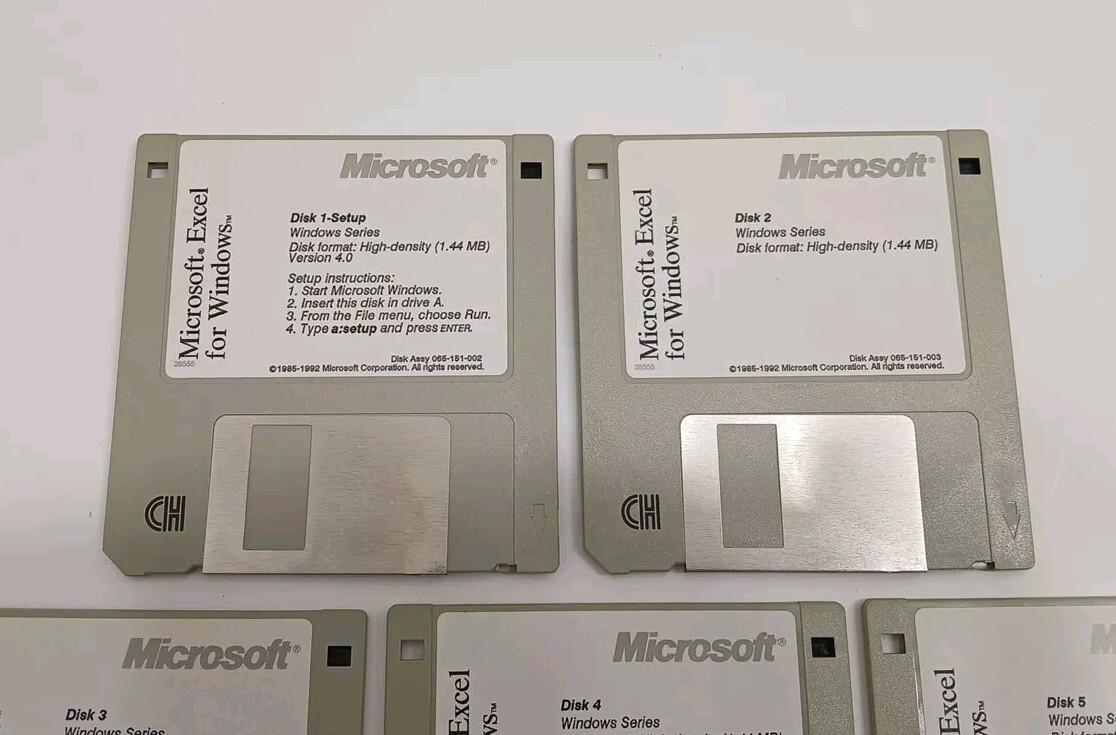 Microsoft Excel For Windows Version 4.0 1985-1992 Floppy Install - (5 Disks)