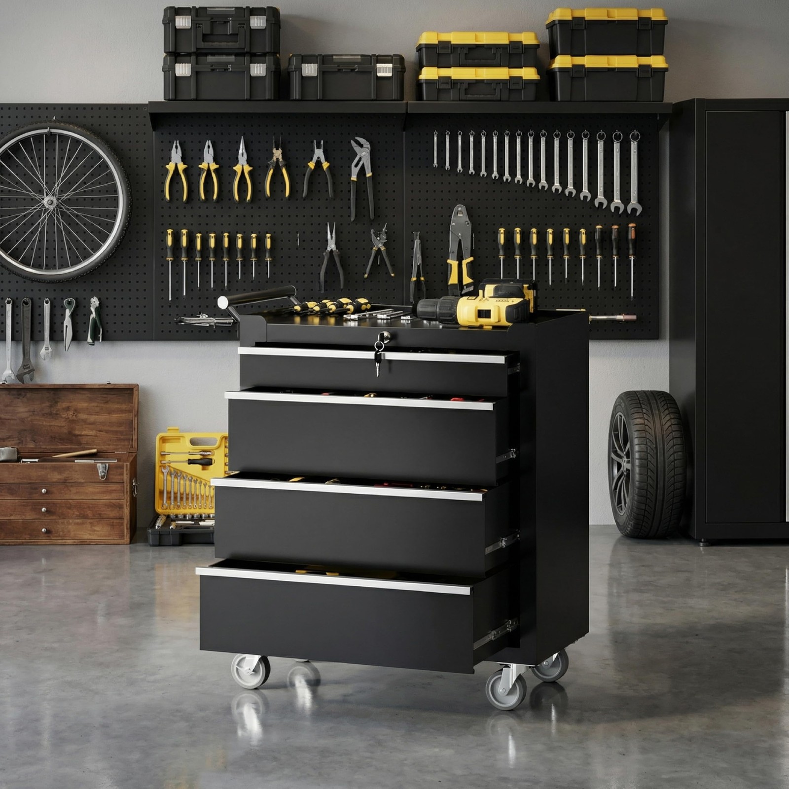 4 Drawer Heavy Duty Rolling Tool Chest ,Tool Storage Cabinet Toolbox Organizer