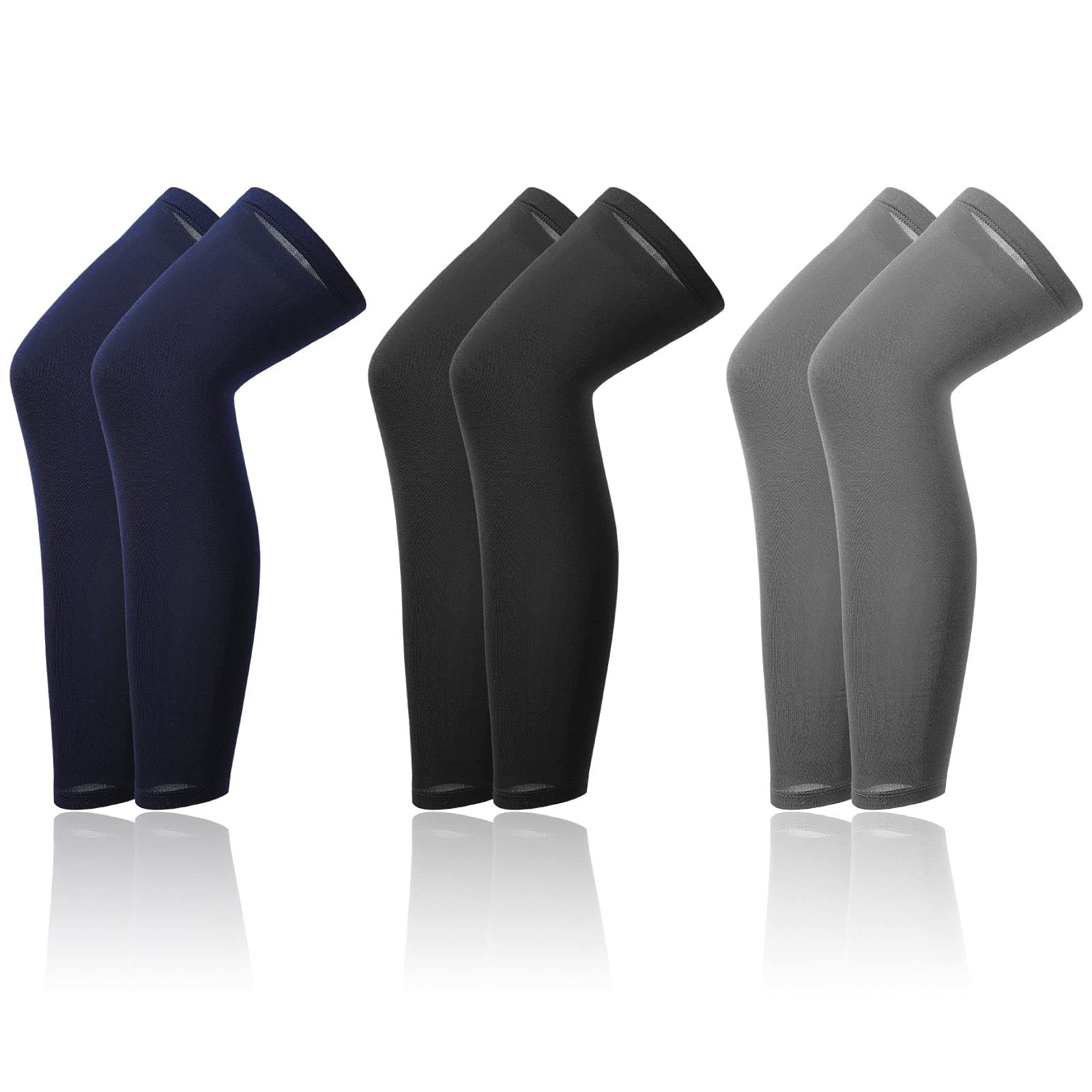 Skylety 3 Pairs Compression Leg Sleeves Large, Black, Dark Grey, Navy Blue