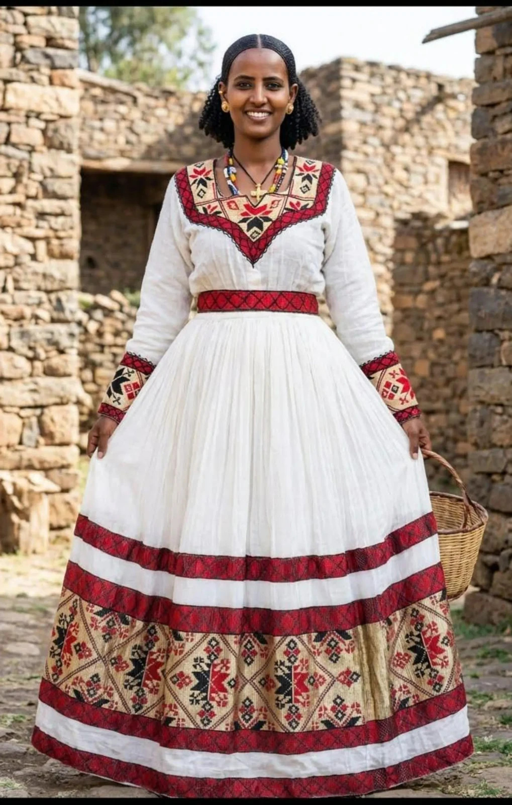 Ethiopian Dress || Menen Fabric Elegant Red Tibeb Dress || Eritrean Habesha Dres