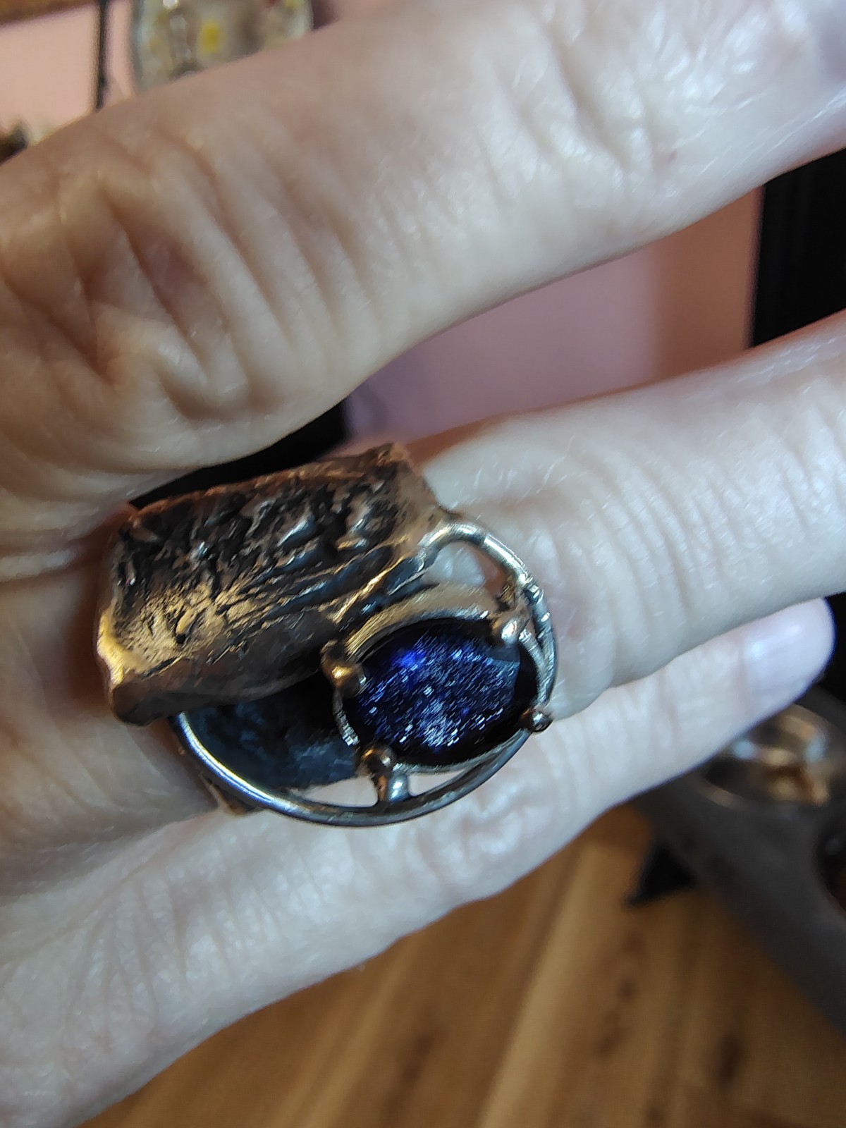 Handmade sterling cordierite ring