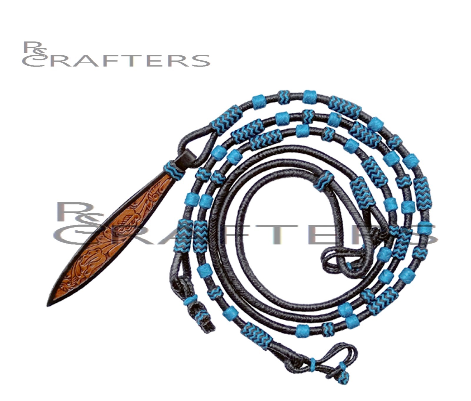 Black Rope Turquoise Knots Raw Hide Leather Horse Tack Show Romal Romel Reins 39