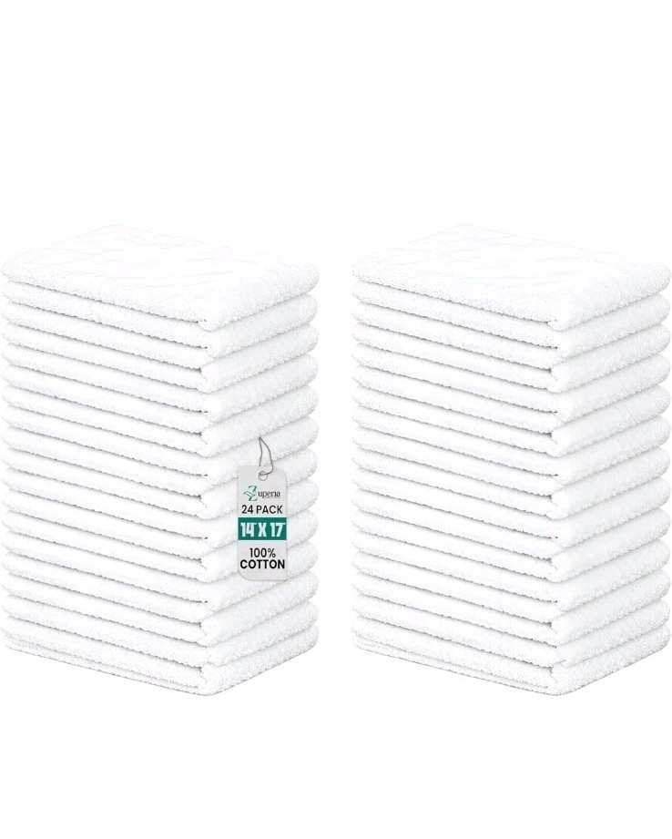 Towels Pack of 48 (14" X 17" Inches) 100% Cotton Terry Barmop Towels - Absorbent