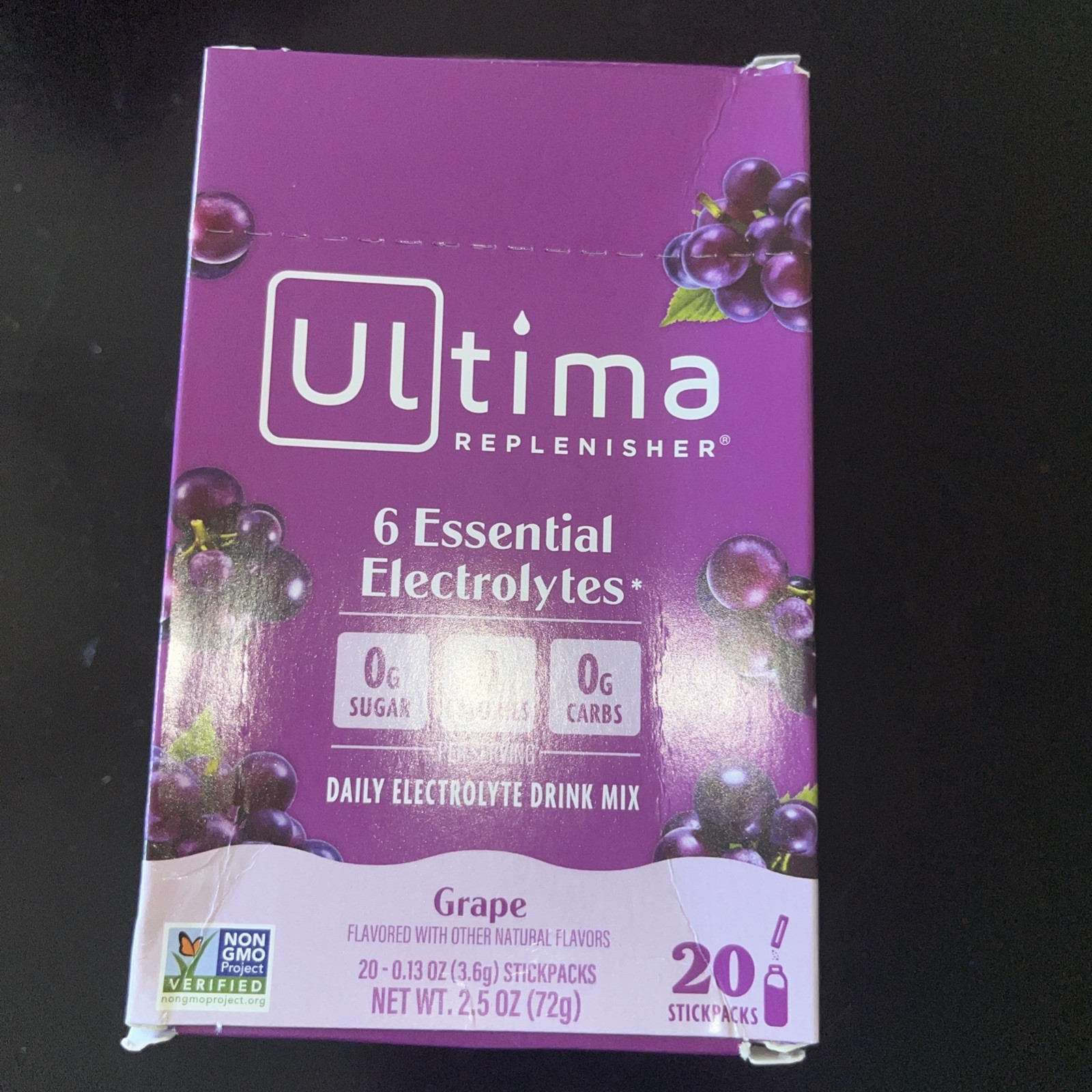Ultima Replenisher Hydrating Electrolyte Powder Grape 20 Ct Stick pack Box 2028