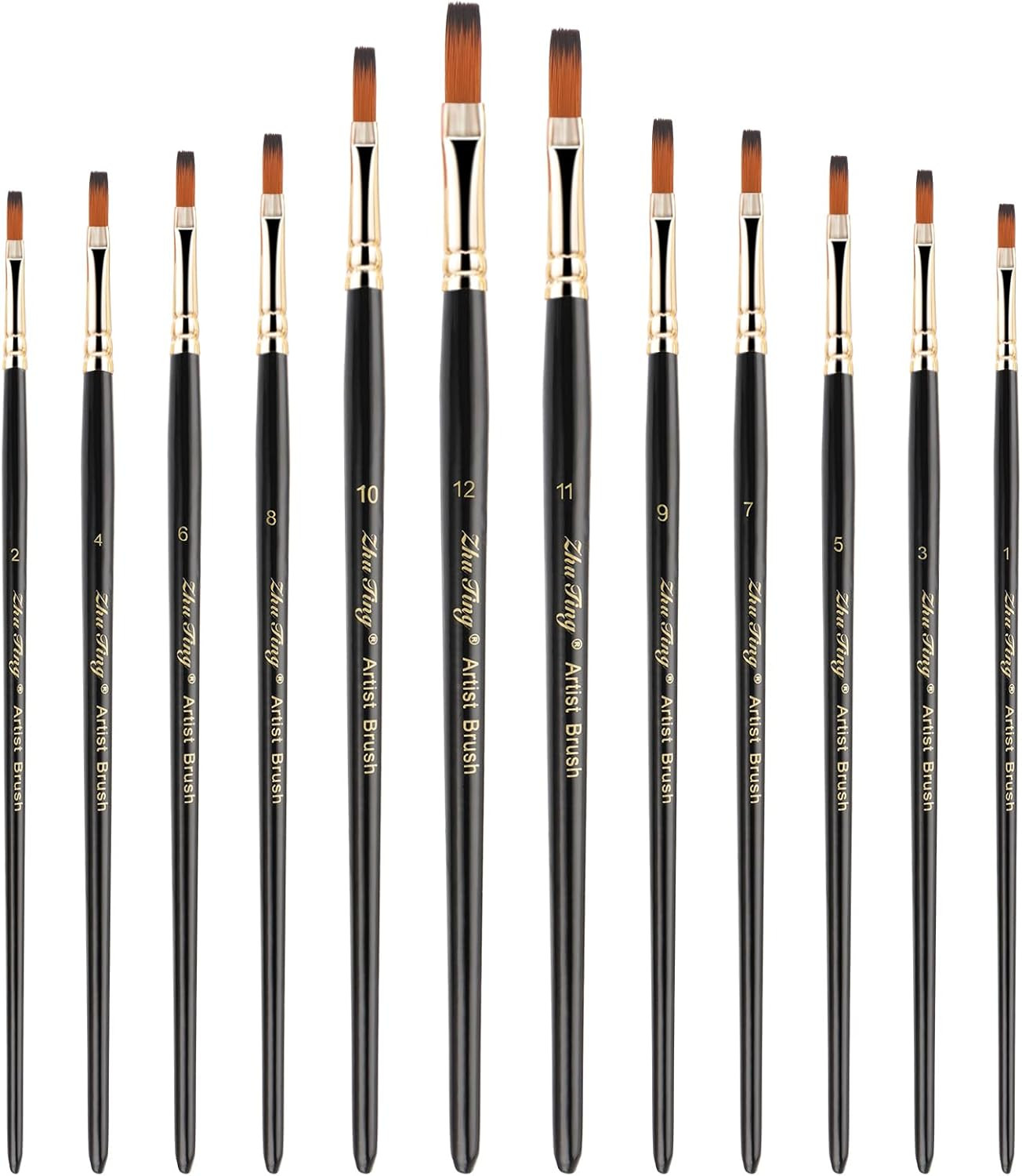 12 Pcs Filbert Paint Brushes Soft Artist Brushes Flat Nylon Bristles Painting Br