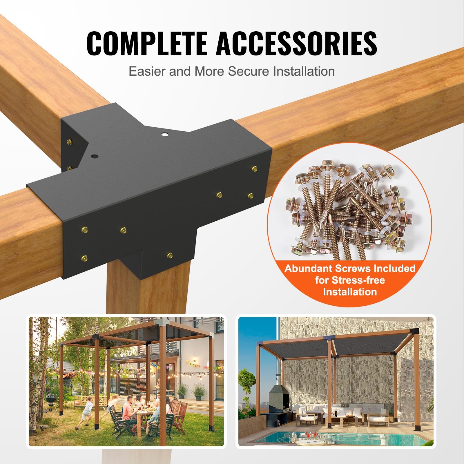 4Way Pergola Bracket, 4"x4" 2Pack Heavy Duty Corner Brackets for Wood Beams, ...