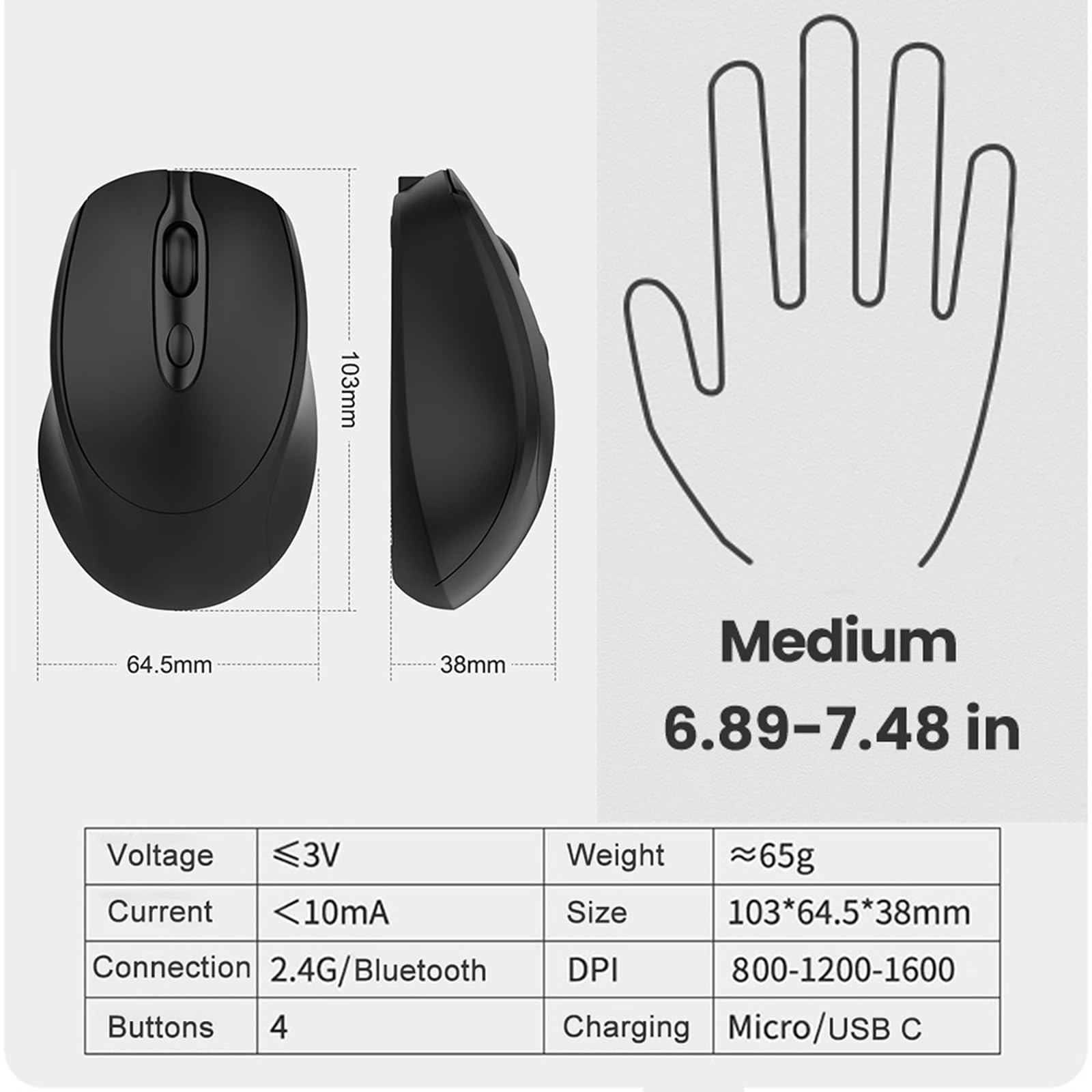 Quntee Wireless Bluetooth Mouse USBC for MacBook Air Laptop, USB C Blue