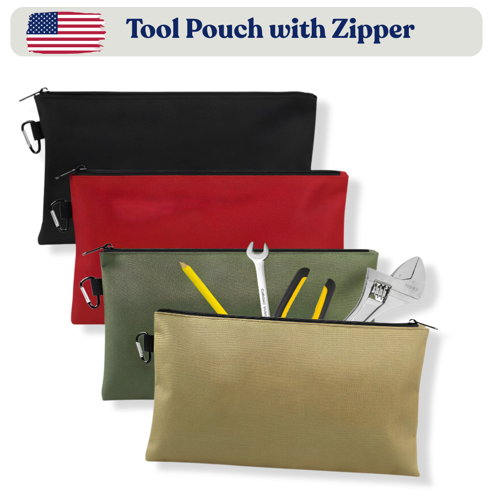 4 Pack Tool Bag 12 Inch Zipper Pouch Multipurpose Storage Bags with Carabiner