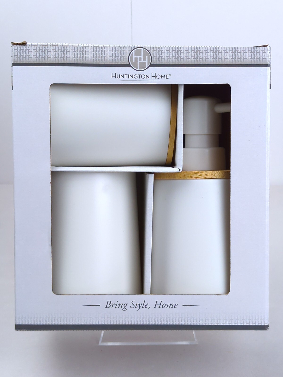 HUNTINGTON HOME Bamboo Bathroom Sink Accessories, WHITE, SET of 3, NEW IOP