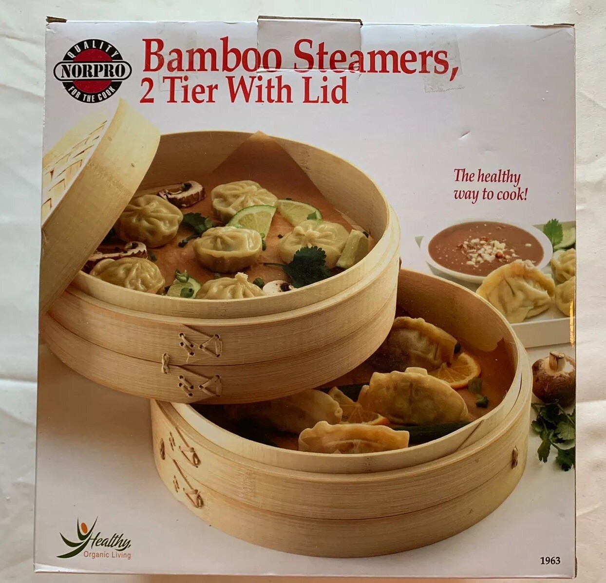 NorPro 1963 Two-Tier Bamboo Steamer With Lid Cooking NIB