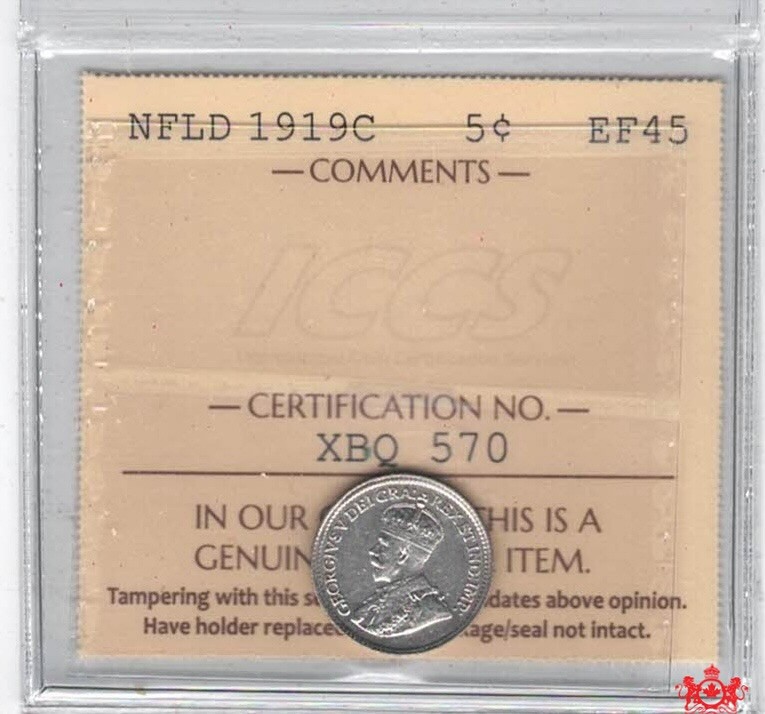 1919C Newfoundland 5 Cents - ICCS EF45 - XBQ 570
