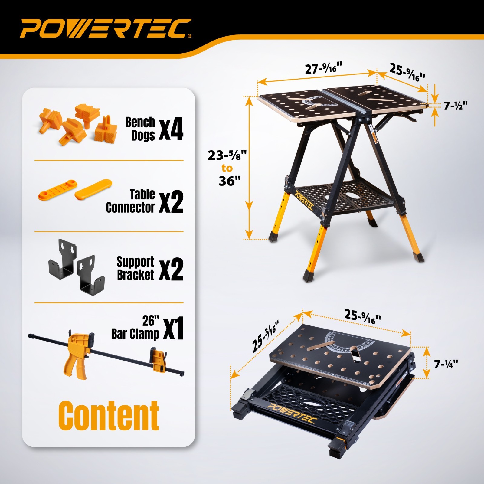 POWERTEC 2-in-1 Folding Work Table & Sawhorse 1000lb Capacity Portable Workbench