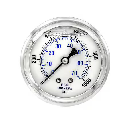 Pic Gauges Pro-202L-254M Industrial Pressure Gauge,  0 To 1, 000 Psi,  2 1/2 In