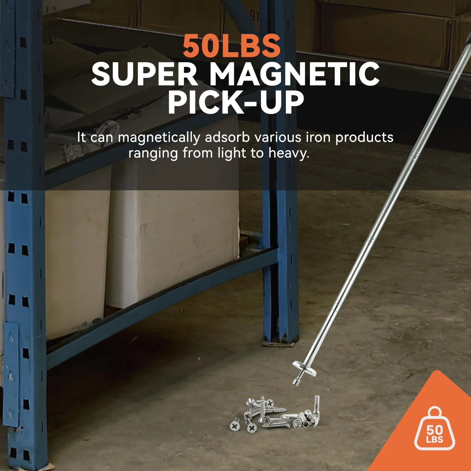 Telescoping Magnetic Pickup Tool 50lb Pull Force Extendable with Tray