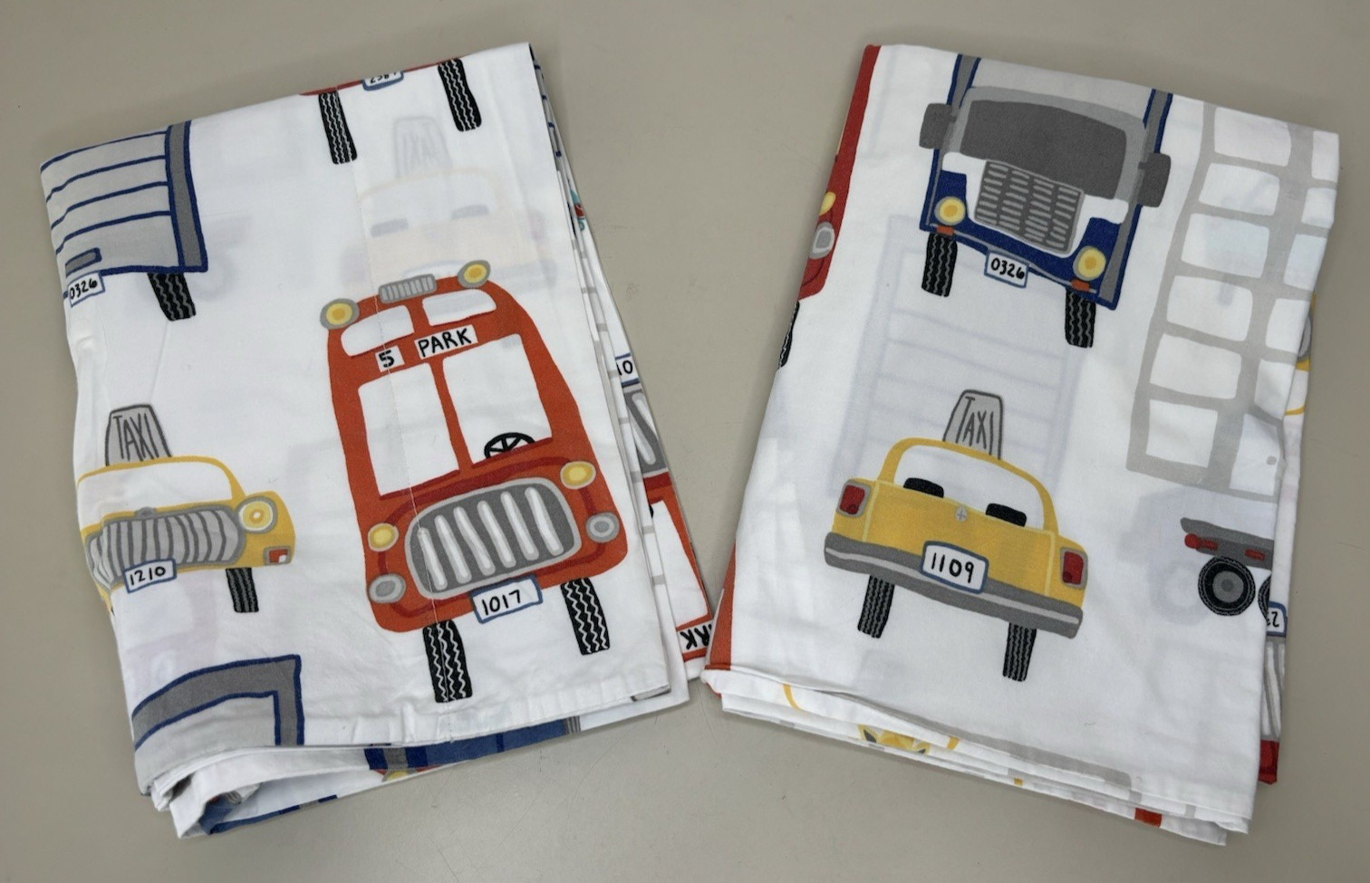 Pottery Barn Kids SET of Two ( 2  Pillow Cases Covers Standard CARS TRUCKS BUSES