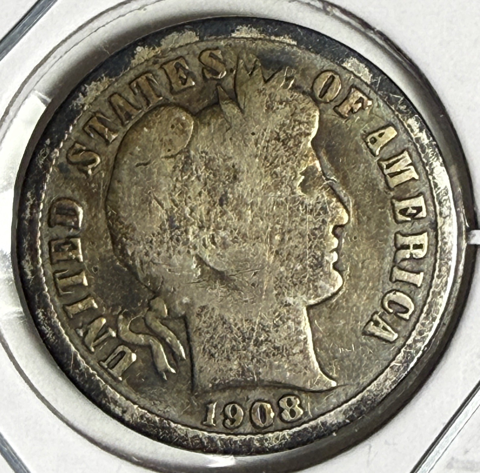 1908-D Barber Dime 90% Silver - Free Shipping -  (32-7)