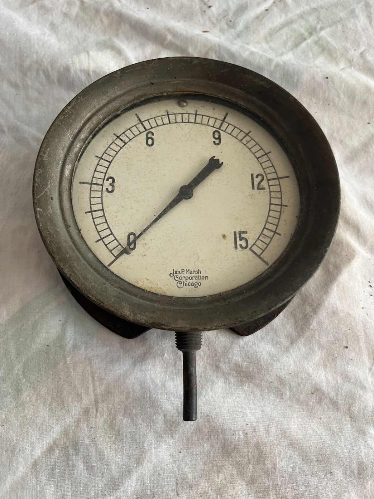 Vintage 5 3/4" Jas P Marsh Corp Chicage USA 15 PSI Steam Gauge Steampunk Cool