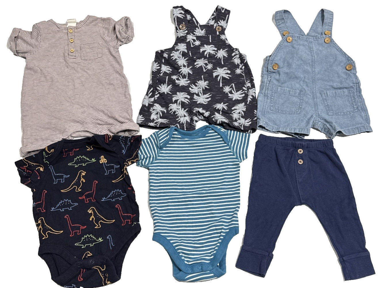 Lot of 6 Baby Boy 3, 3-6M Jumper Overall, Bodysuit, Pant Baby Gap, H&M, Carters
