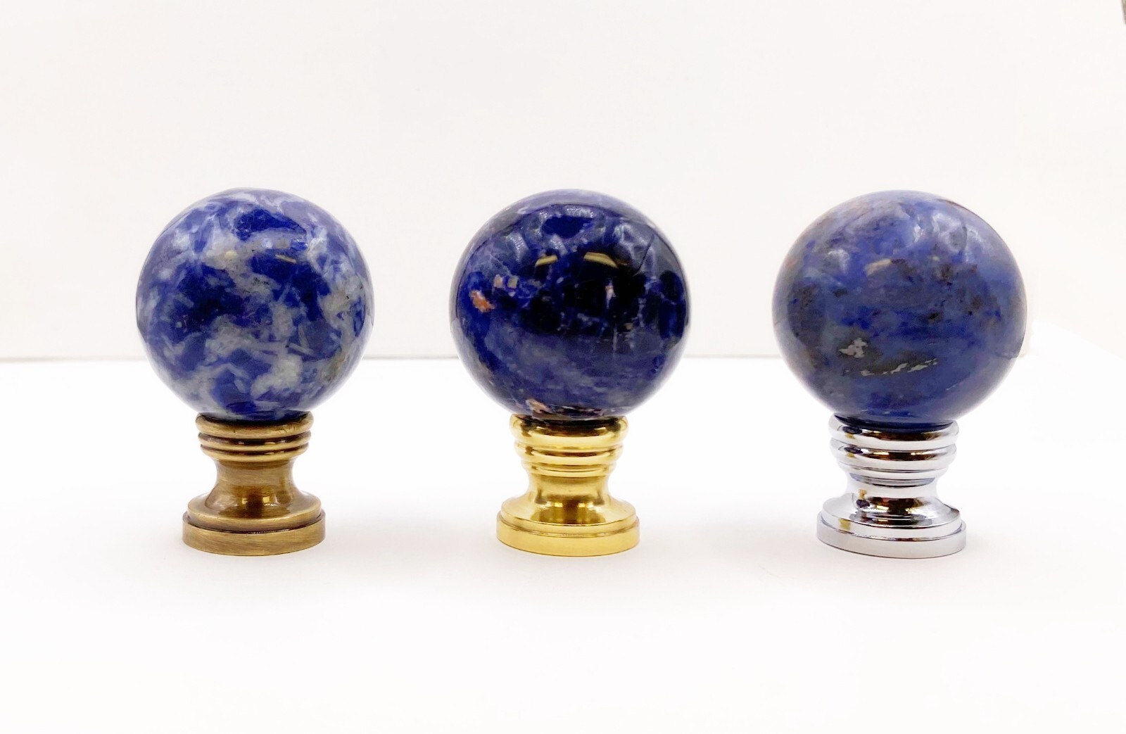 Stone Lamp Finial-BLUE VEIN SODALITE Lamp Finial W/AB, PB or Chrome Base (1-PC.)