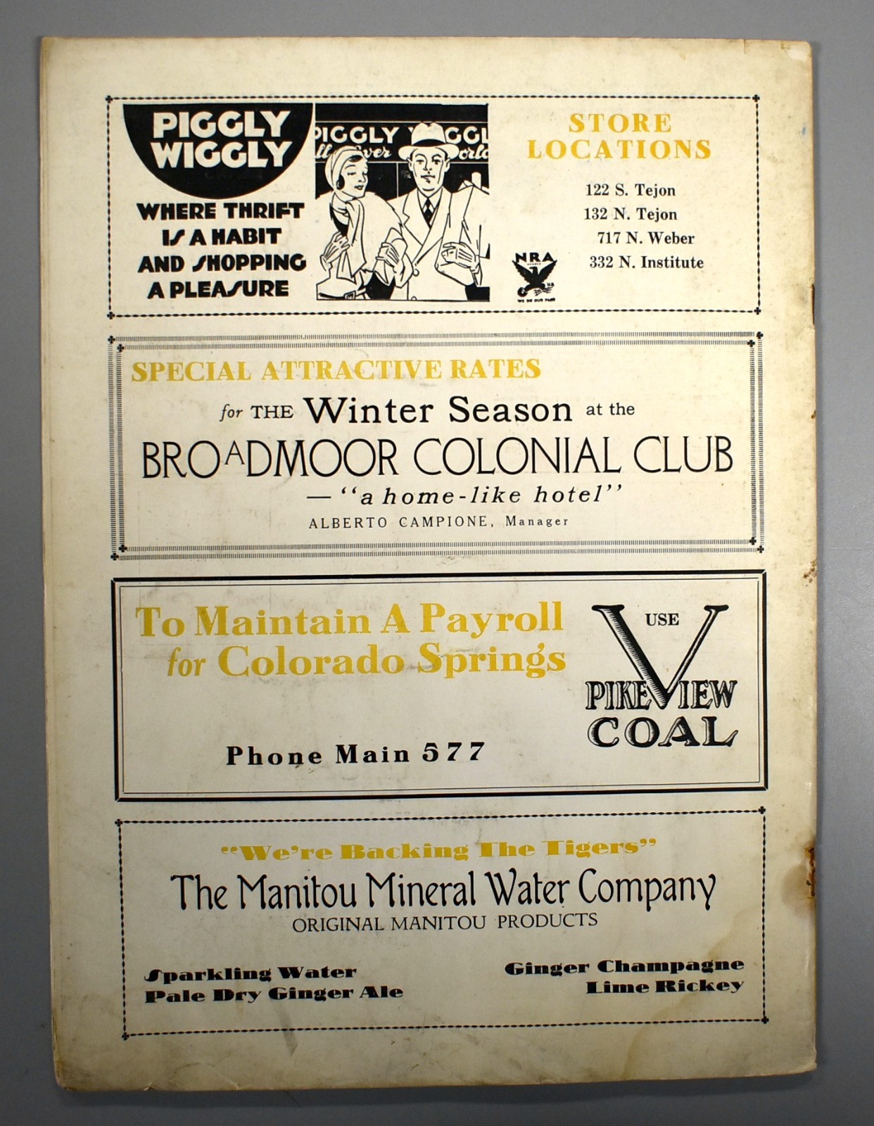 New Mexico Normal University vs Colorado College October 20th 1933 Game Program