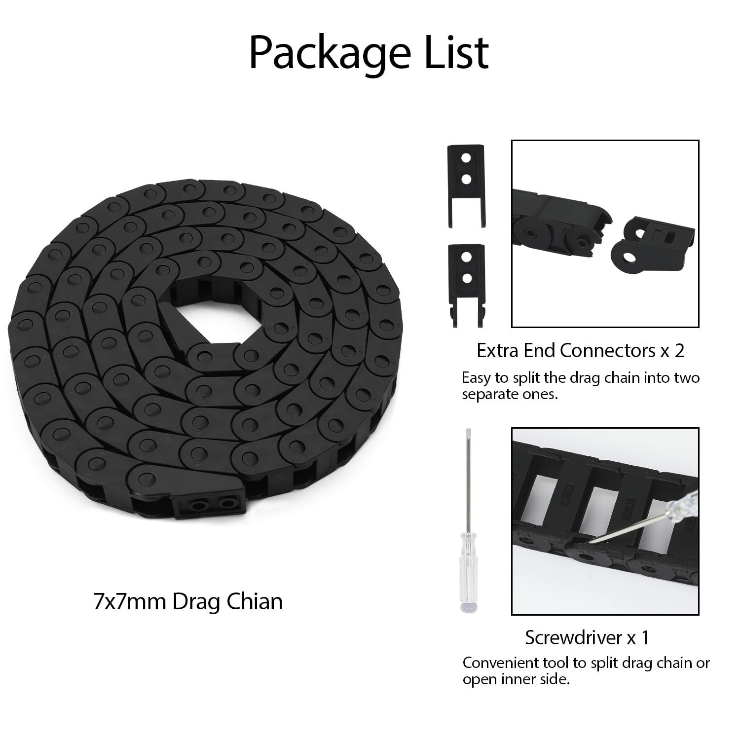 R18 7mm x 7mmInner H x Inner W Black Plastic Cable Wire Carrier Drag Chain 1M