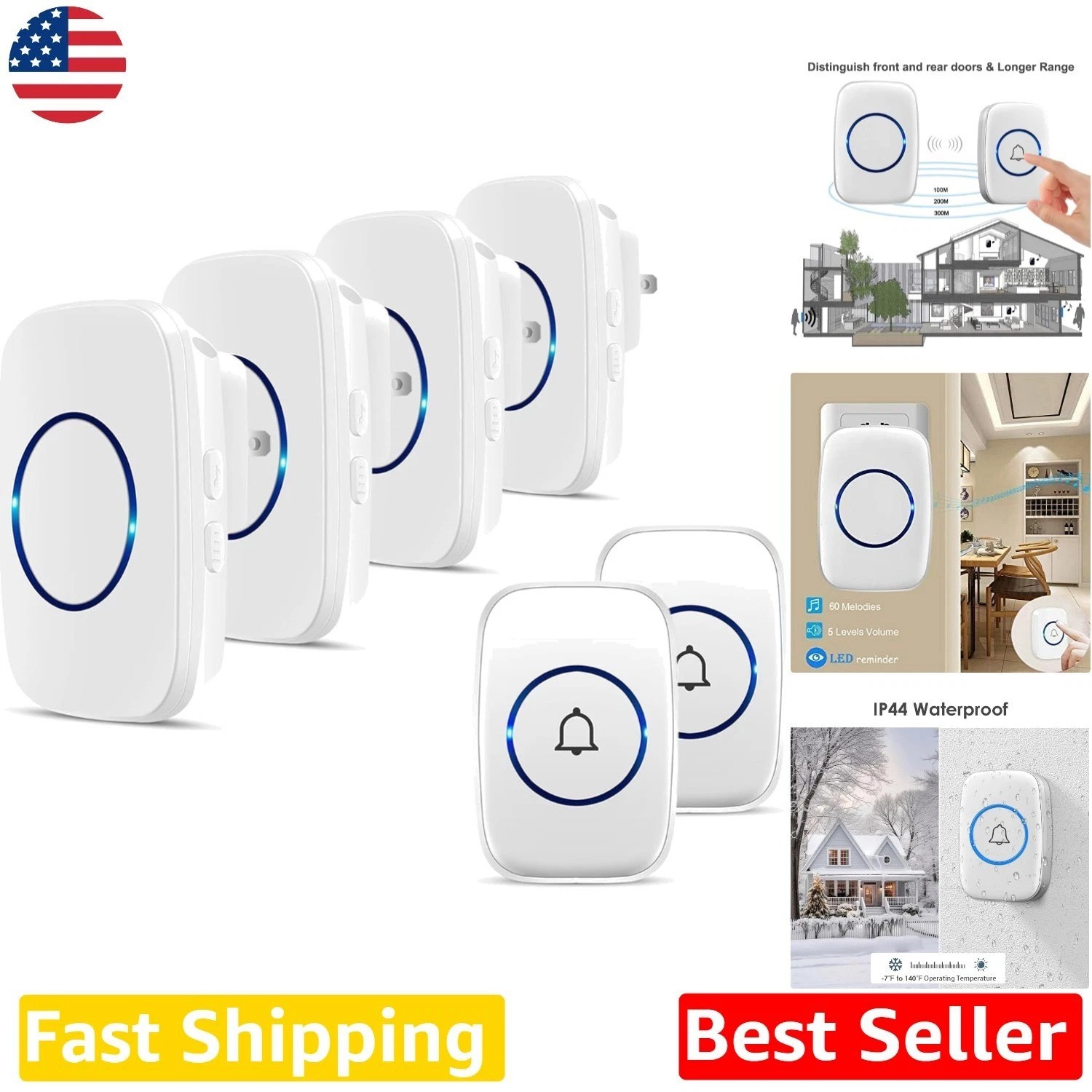 Doorbell 1000ft Range  Waterproof 60 Chimes Volume Control