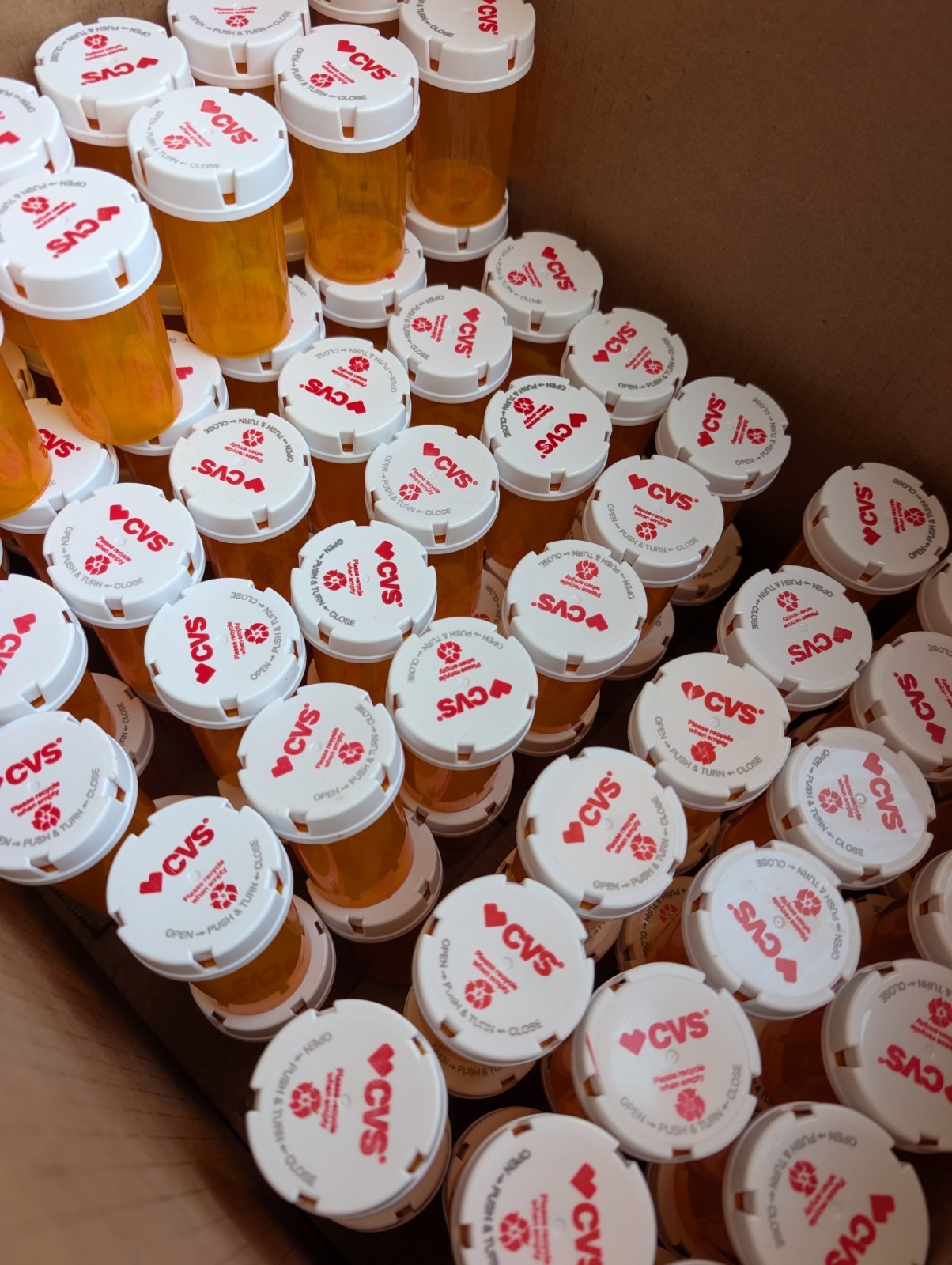 CVS Plastic Pill Bottles Child Resistant Clear Orange Lot - 106 ct