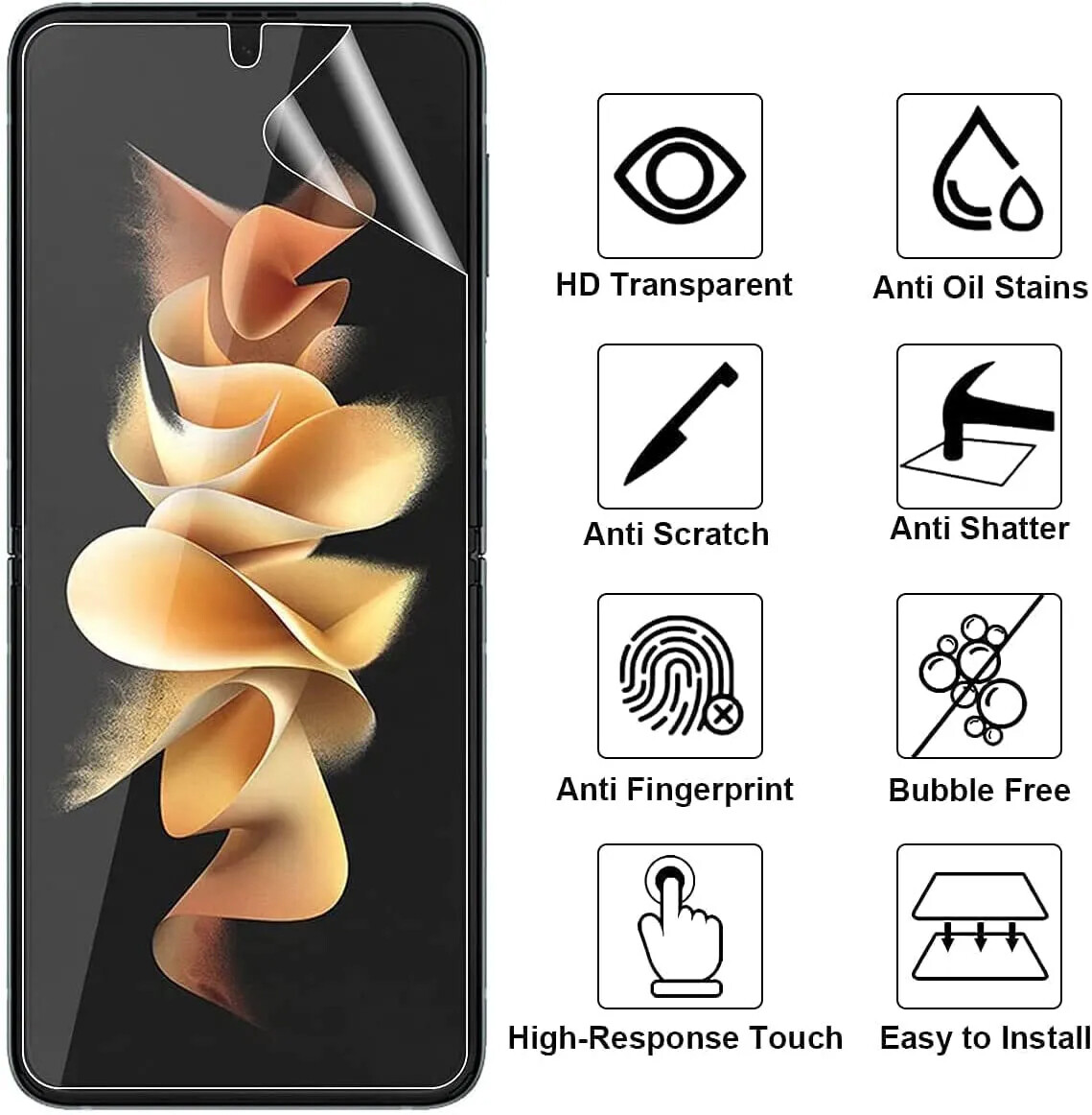 For Samsung Galaxy Z Flip 6/5/4/3/1 Hydrogel Front+Inside+Hinge Screen Protector