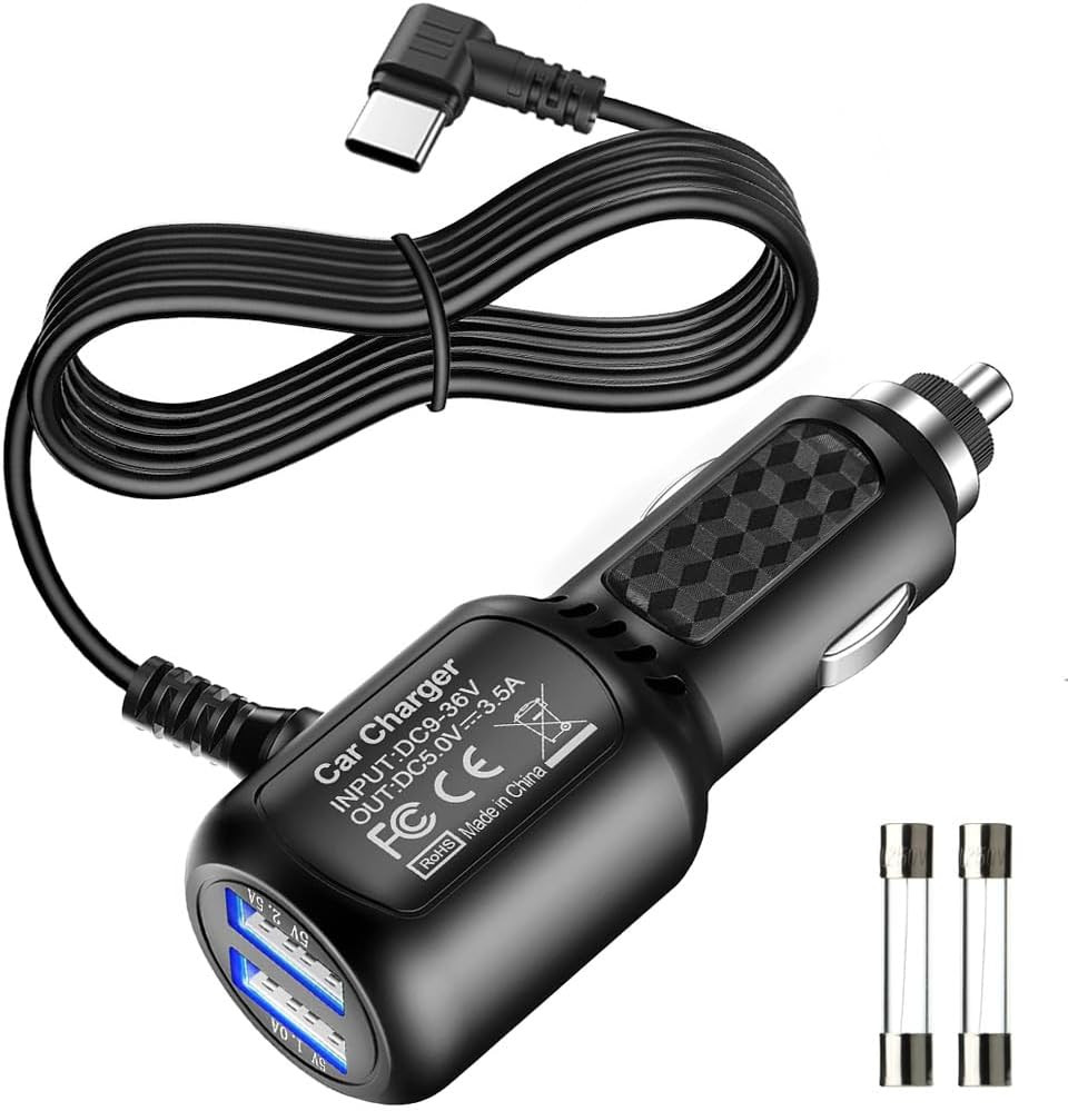 Type C USB Power Cord Cable with Dual Port USB for Car Dashcam Camera Charger Po