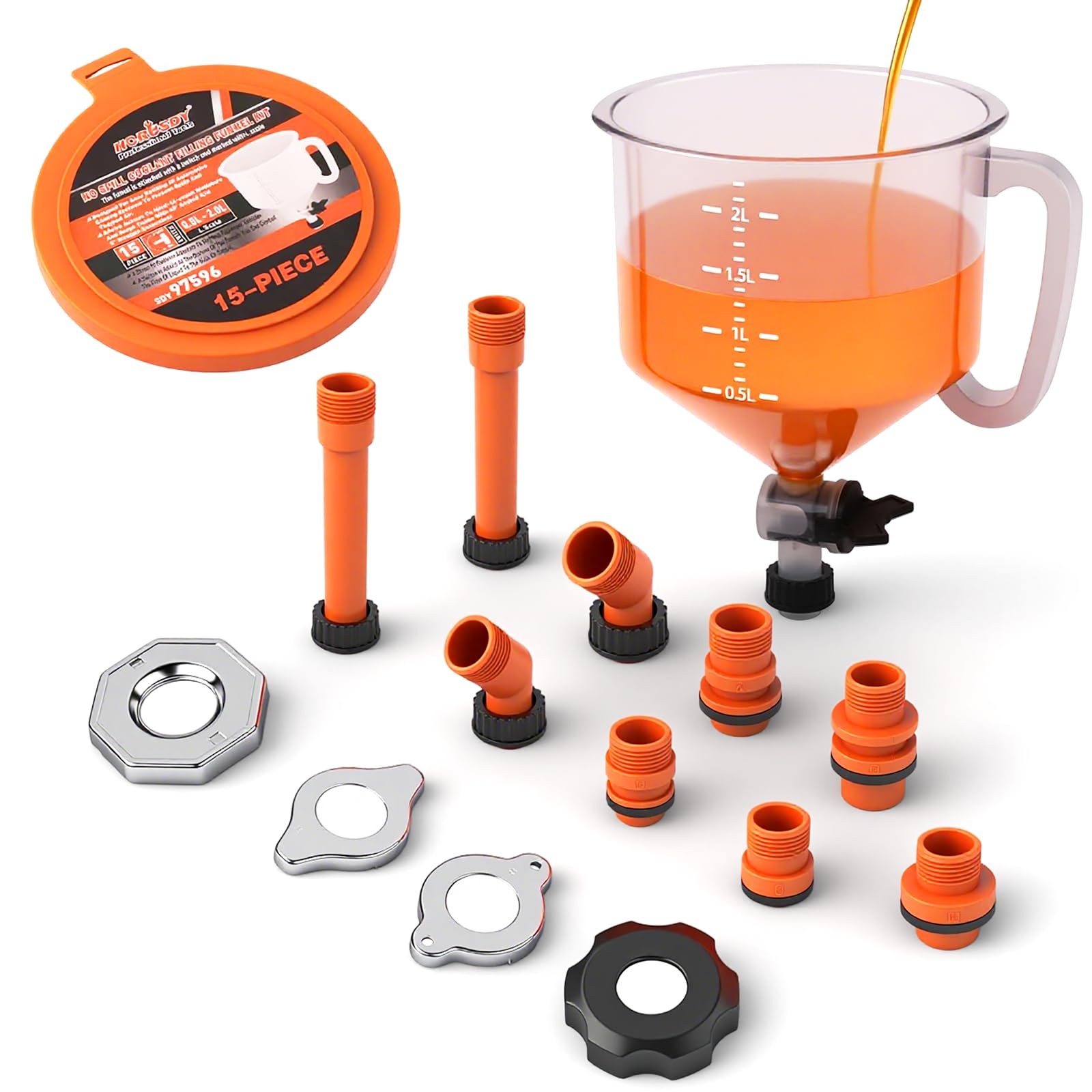 HORUSDY No-Spill Coolant Funnel Kit, Spill Proof Bleeder with Clear