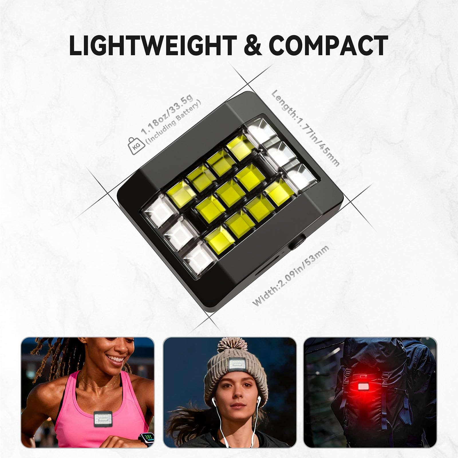 Fymblin Running Lights for Runners, Clip on Flashlight, Rechargeable Black
