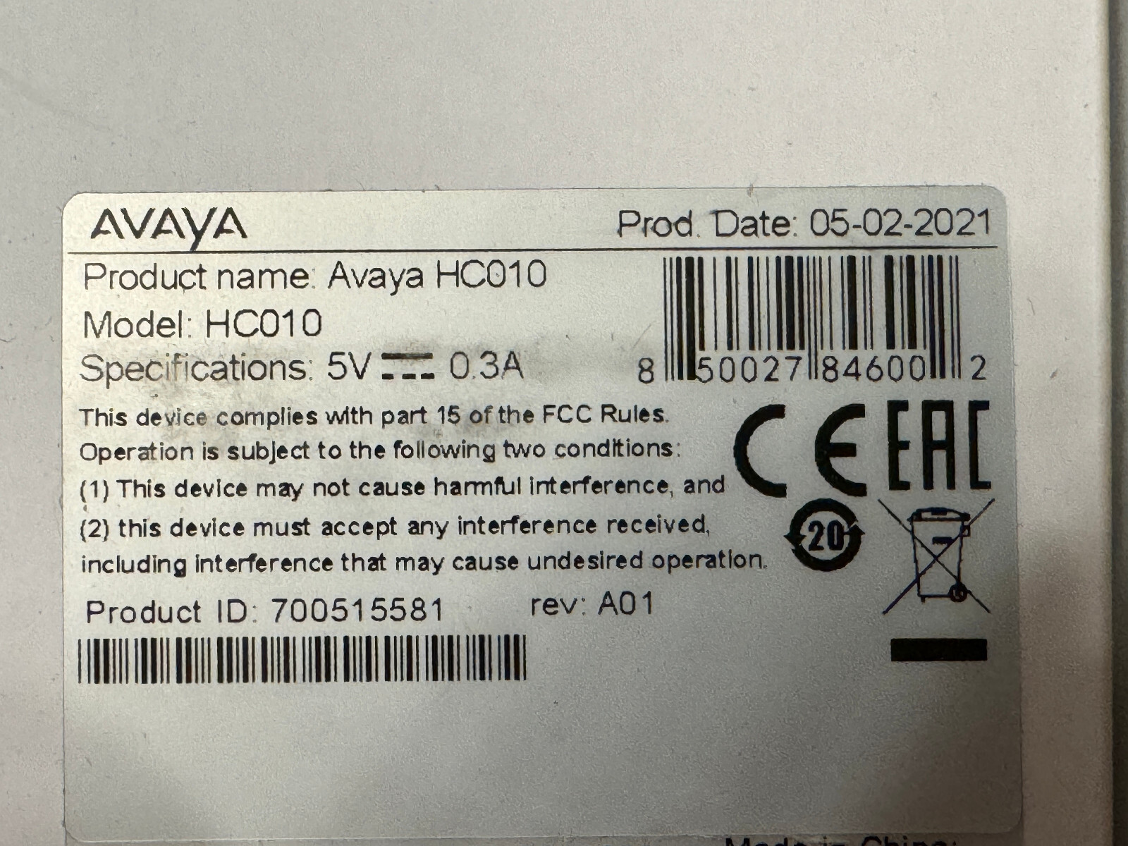 Avaya Huddle HC010 Video Conferencing Camera USB Webcam