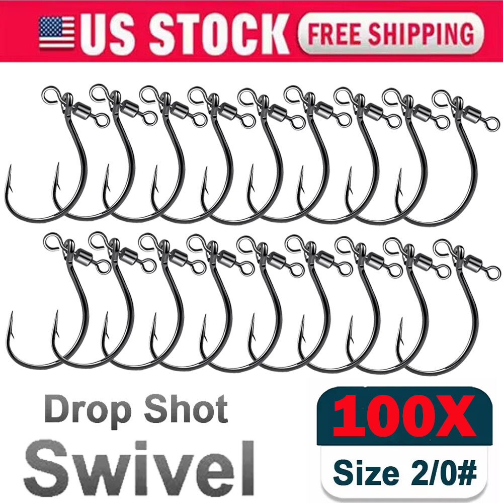 100PC 2/0# Drop Shot Hook Swivel Soft Lure Worm Hooks For Bass Carp Catfish HOT