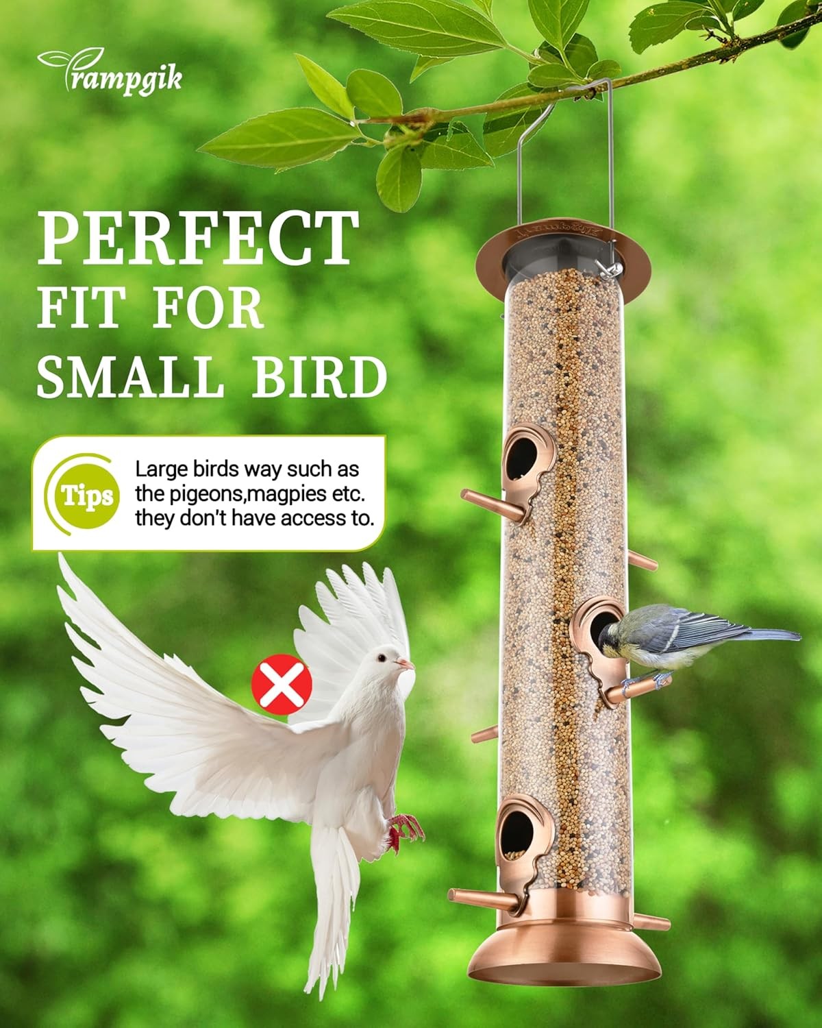 Bird Feeders for Outdoors,15 Inch 6 Ports Metal 15inch,1 Pack, Copper