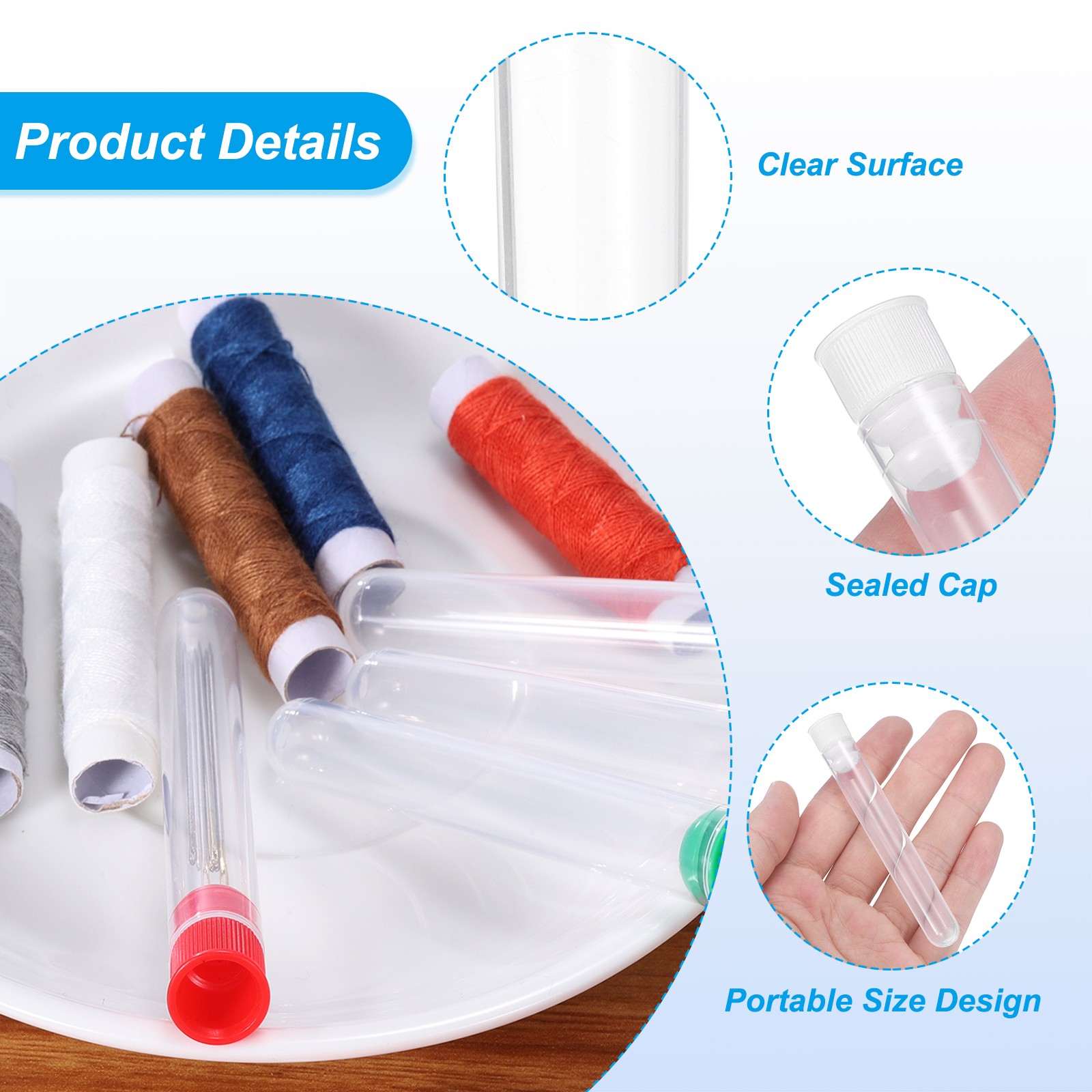 3" Length Plastic Sewing Needle Storage Holder, 6 Pcs Matte Pin Tube White