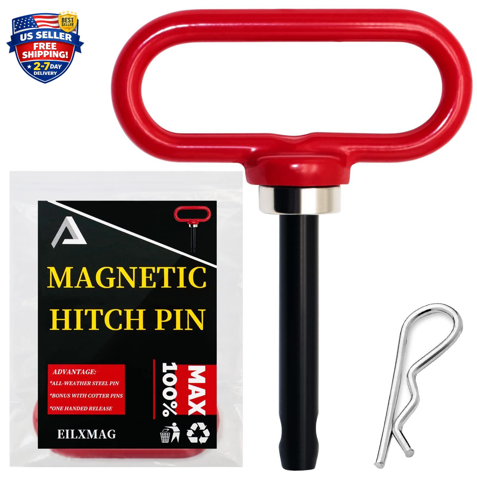 Magnetic Hitch Pin, Lawn Mower Trailer Hitch Pins 1/2 Inch - Strong Heavy Dut...